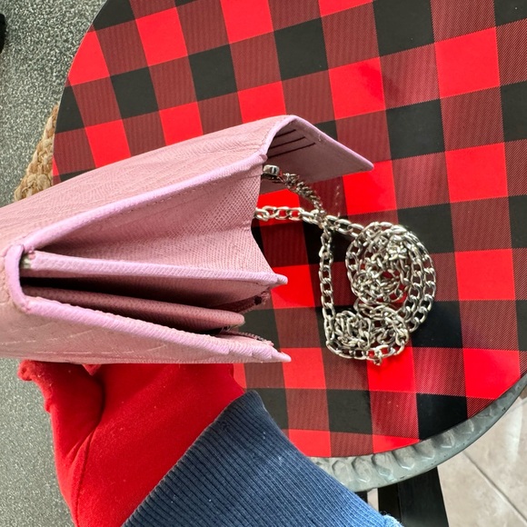 BURBERRY bi-fold wallet embossed leather pink check pattern long L-shaped zipper - Picture 15 of 17